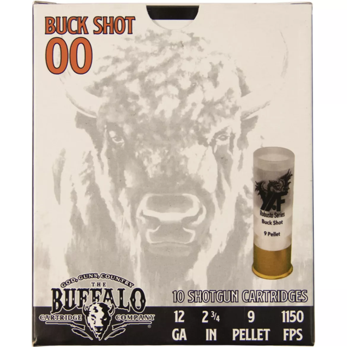 12 Gauge Buffalo Cartridge 2 3/4in #00 Buck Shot 9 Pellet - 10 Shotshells