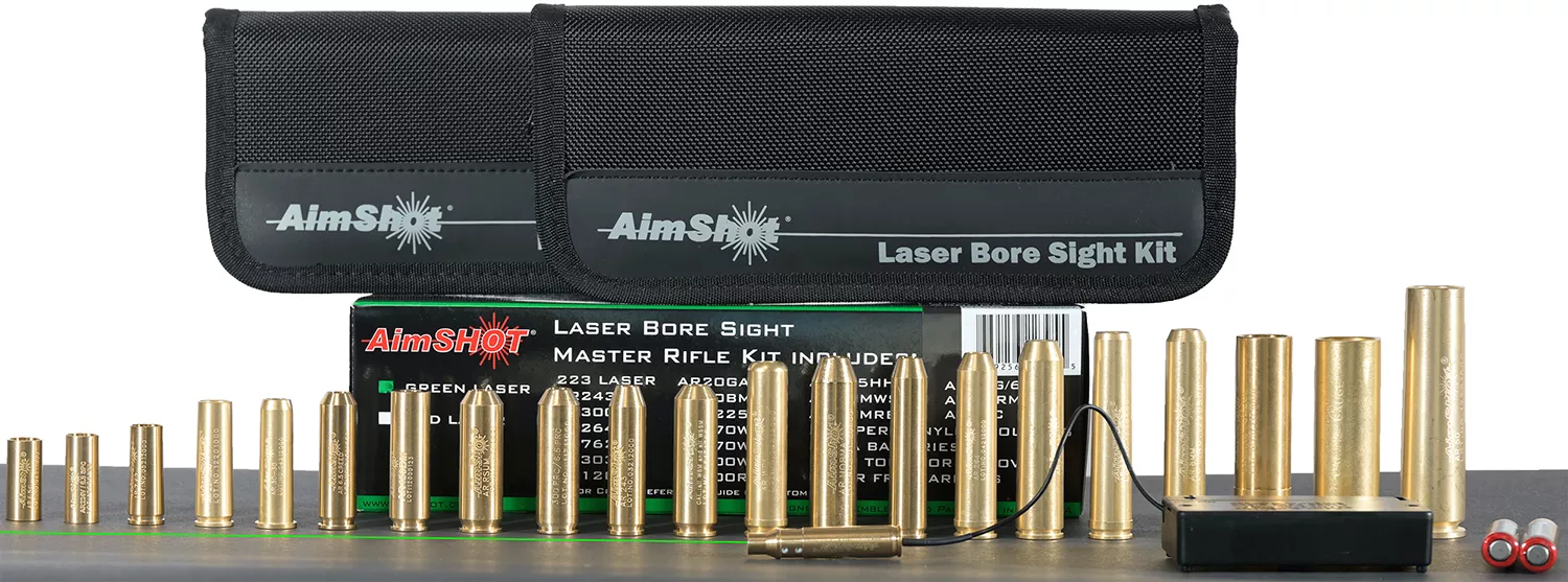 AimShotMaster KitMulti-Caliber Bore Sight with Green 532nM Laser & Uses 2 AAA Batteries for Rifles (Batteries Not Included)