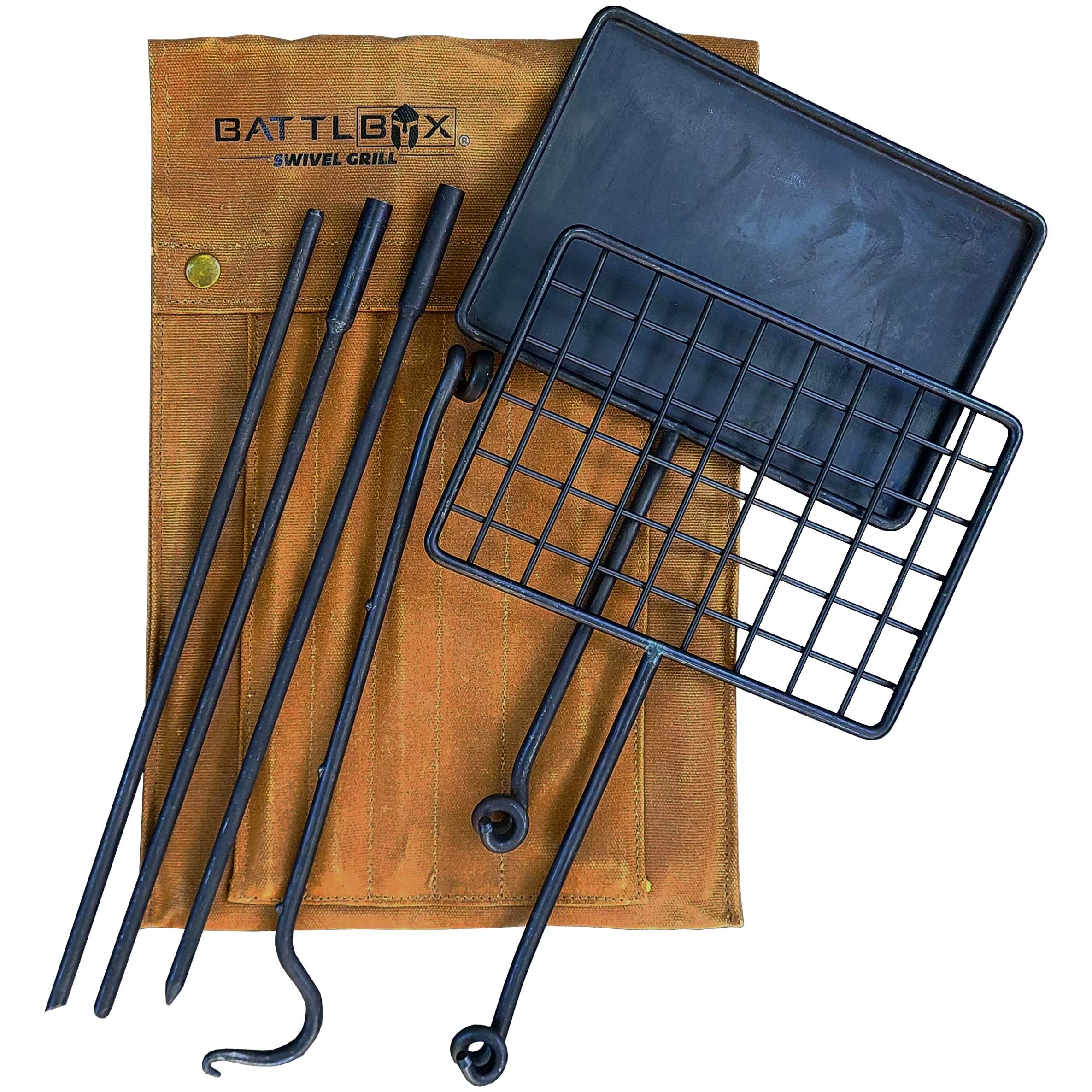 BattlBox Bushcraft Swivel Grill Set w/ Waxed Canvas Carrying Case