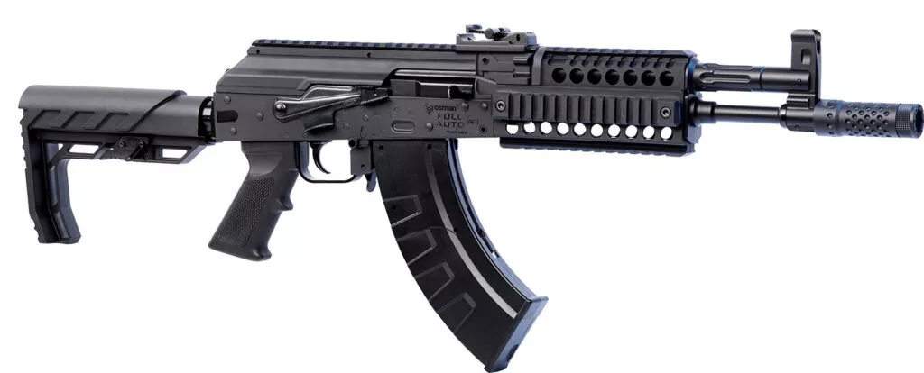 Crosman CAK1 Full Auto AK1 Air Rifle CO2 177 28 rd, Black Smooth Bore Barrel, Black Synthetic Folding Adjustable Stock w/Quad Mounting Rail System, Selector Safety