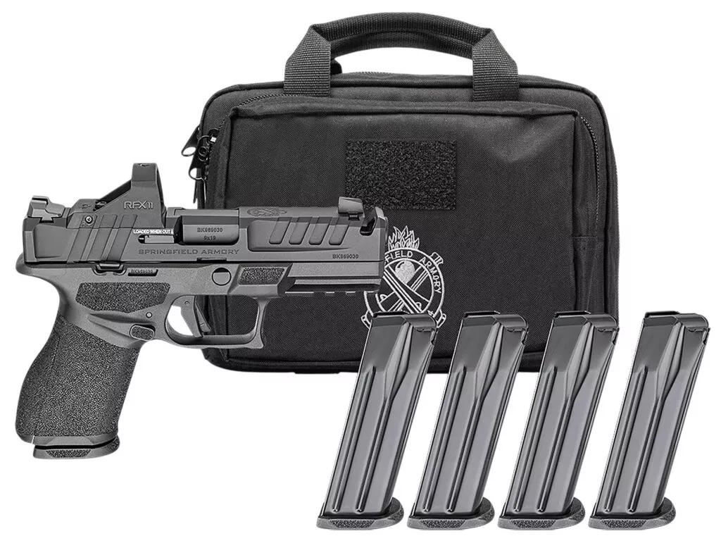ECHELON 4.0C 9MM COMPENSATED SEMI-AUTO HANDGUN GEAR PAC W/RFX11 ECHELON 4.0C 9MM LUGER 4” COMP BBL (4)10RD W/VIRIDIAN RFX11