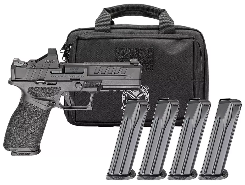ECHELON 4.5F 9MM SEMI-AUTO HANDGUN GEAR PAC W/VIRIDIAN RFX11 ECHELON 4.5F 9MM LUGER 4.5”BBL (4)15RD MAG W/VIRIDIAN RFX11