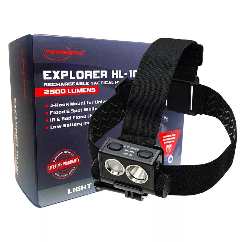Powertac Explorer HL-10 2550 Lumen White/Red/IR Headlamp Magnetic Charging