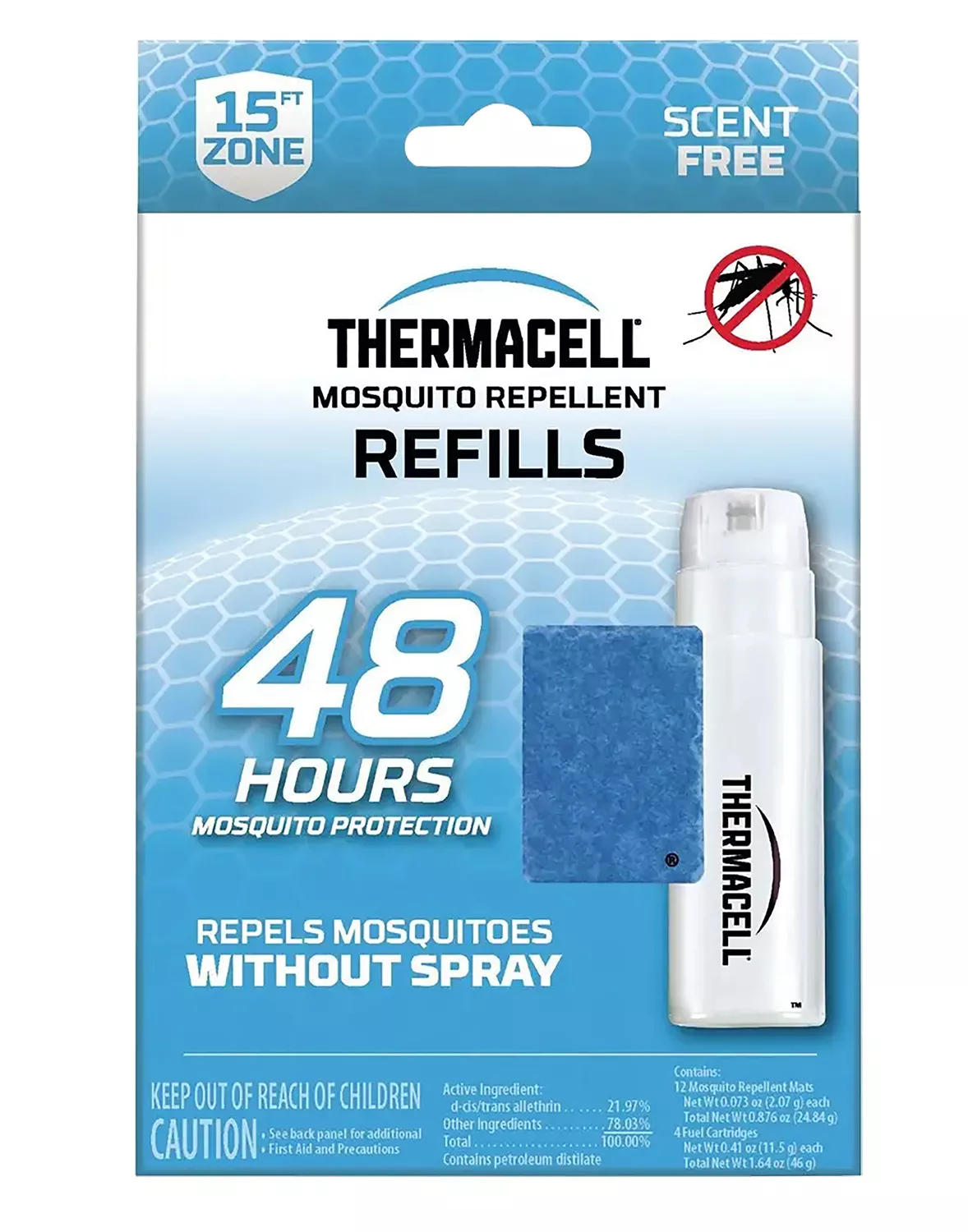 Thermacell R4 Repellent RefillEffective 15 ft Odorless Scent Mat/Fuel Cartridges Repels Mosquito Effective Up to 48 hrs 4 Fuel Cartridges/12 Mats