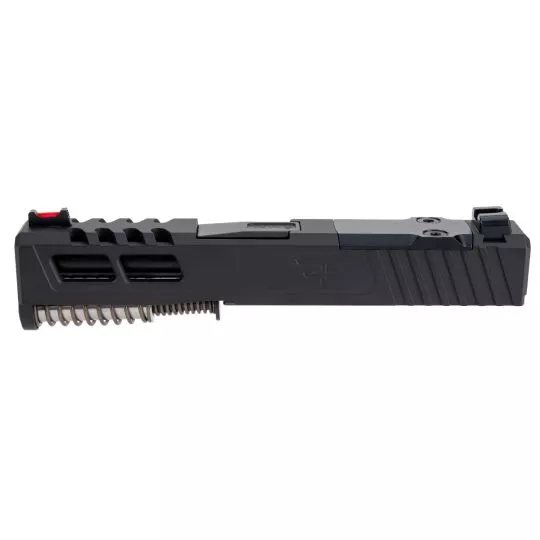 Zaffiri Precision, ZPS.2, Optics Ready Complete Slide, RMR Footprint, Lightening Cuts, Black Barrel, HD Fiber Sights, Cerakote Finish, Armor Black, For Glock 19 Gen 3, Gen 3 Upper Parts Kit w/Polymer Recoil Spring Assembly, Includes Black Anodized Optics