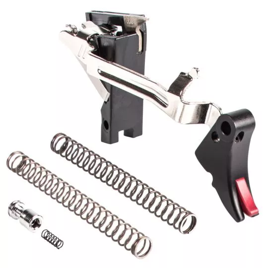 ZEV Adjustable Fulcrum Trigger Compactible With Glock 17/17l/17c/19/19c/26/34 6061-t6 Aluminum/stainless Steel Black/Redfield