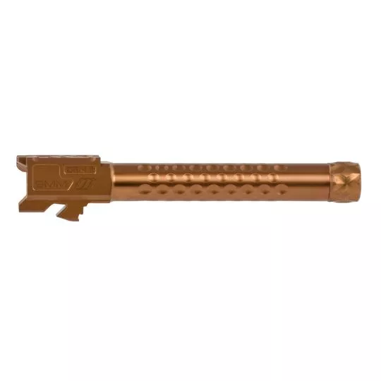 ZEV Optimized Match Grade Replacement Barrel 9mm Luger, Compatible w/Glock 17 Gen5, 4.49" Bronze PVD 416R Stainless Steel Dimpled/Threaded Barrel